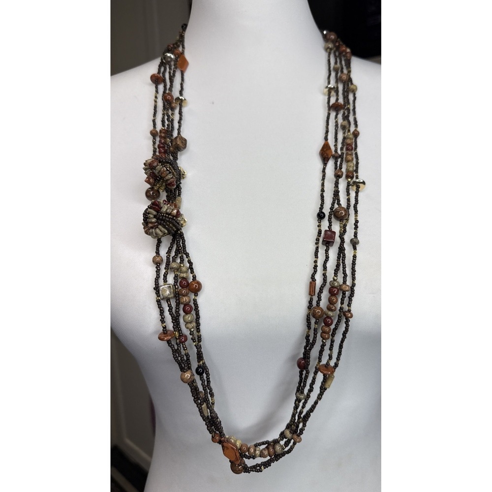 Boho Multi Strand Beaded Necklace Earrings Set Earth Tone‎ Southwest